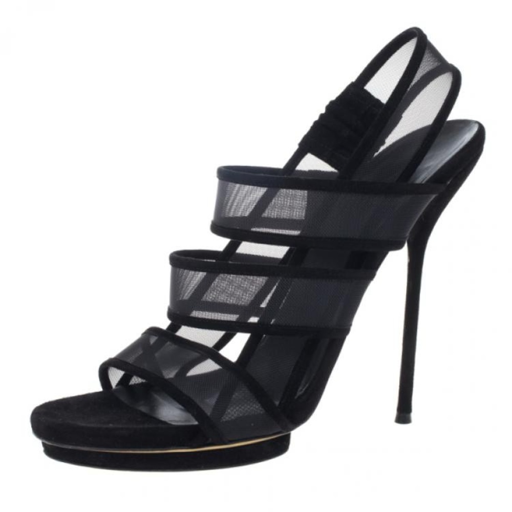 NWOT GUCCI Black Suede/Mesh 'Bette' High Heel Sandals